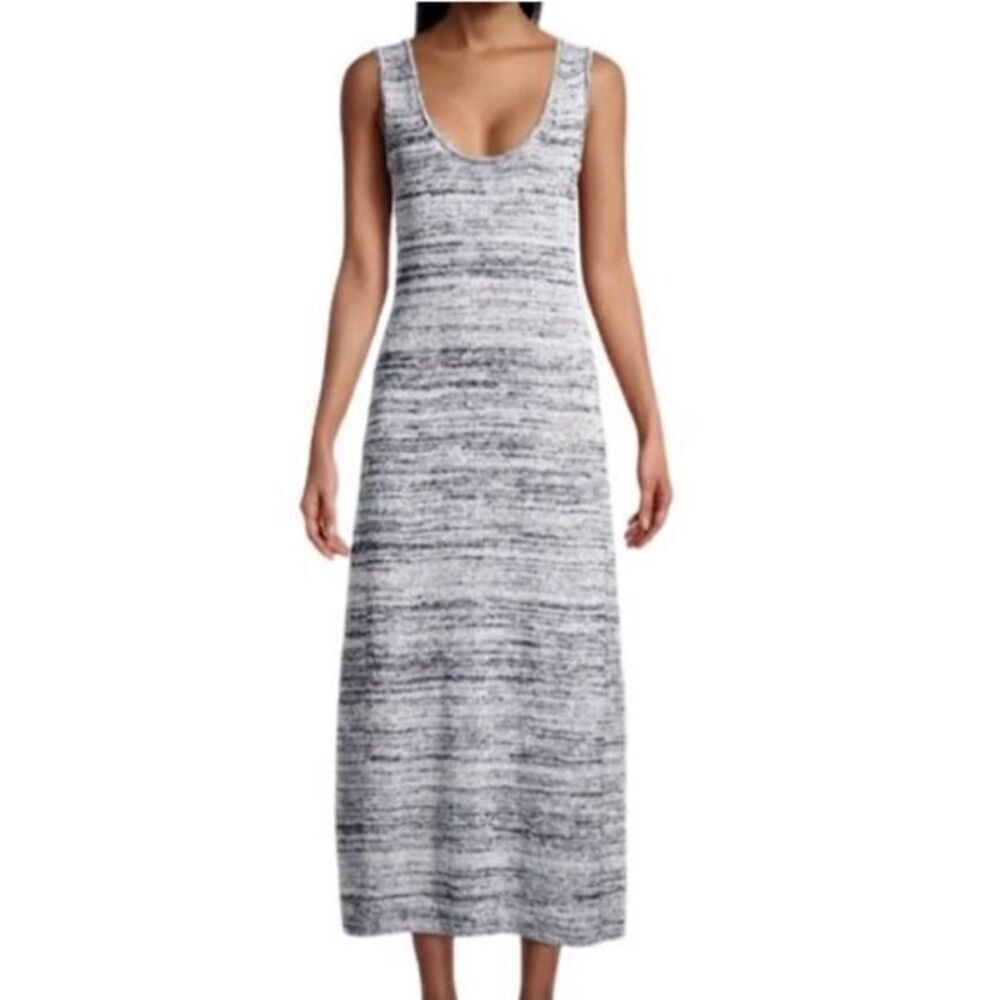 MaxMara Maxi Dress Leisure Biglia Scoop Neck Sleeveless Knit Tank Marbled Navy